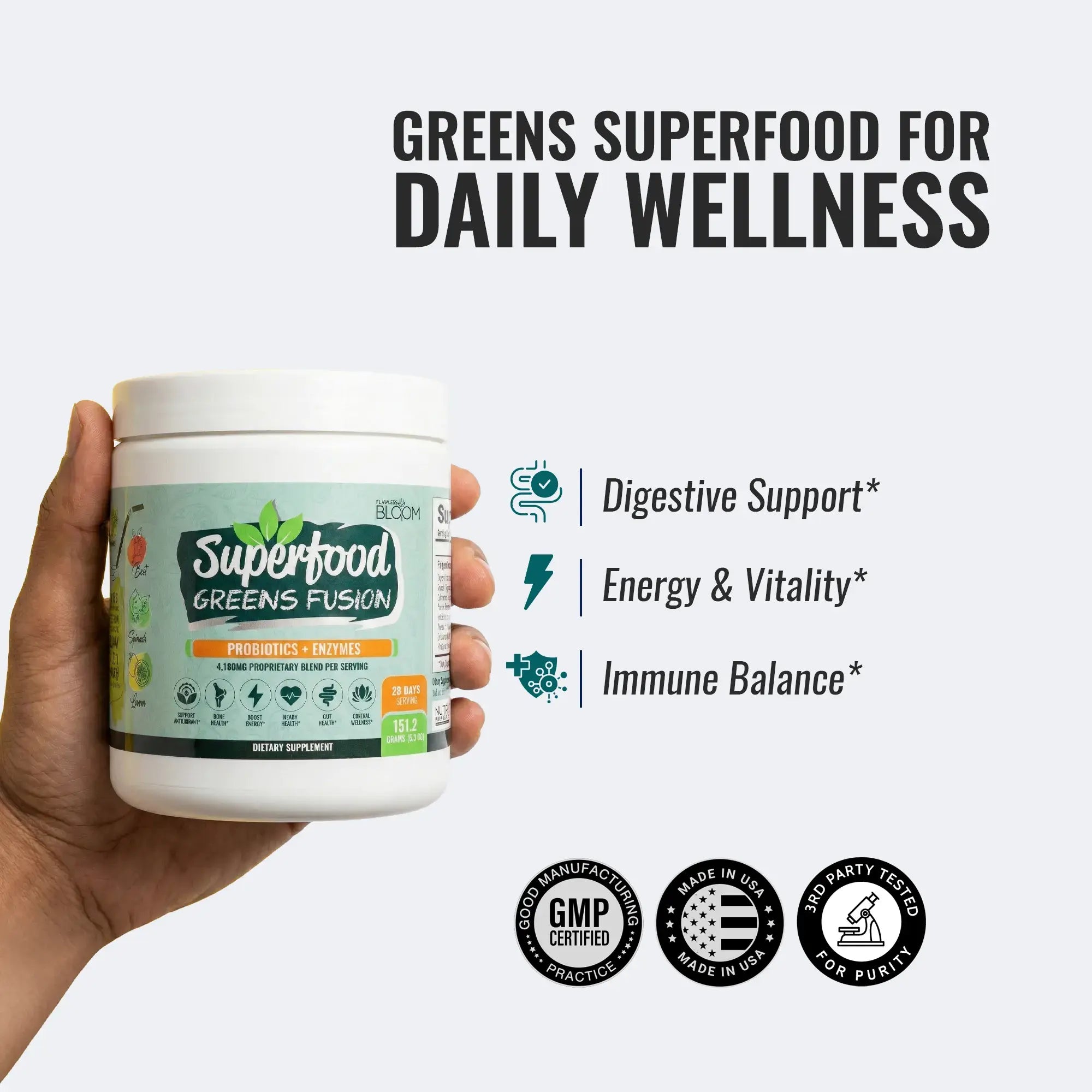 Superfood Greens Fusion - Probiotics + Enzymes Supplement