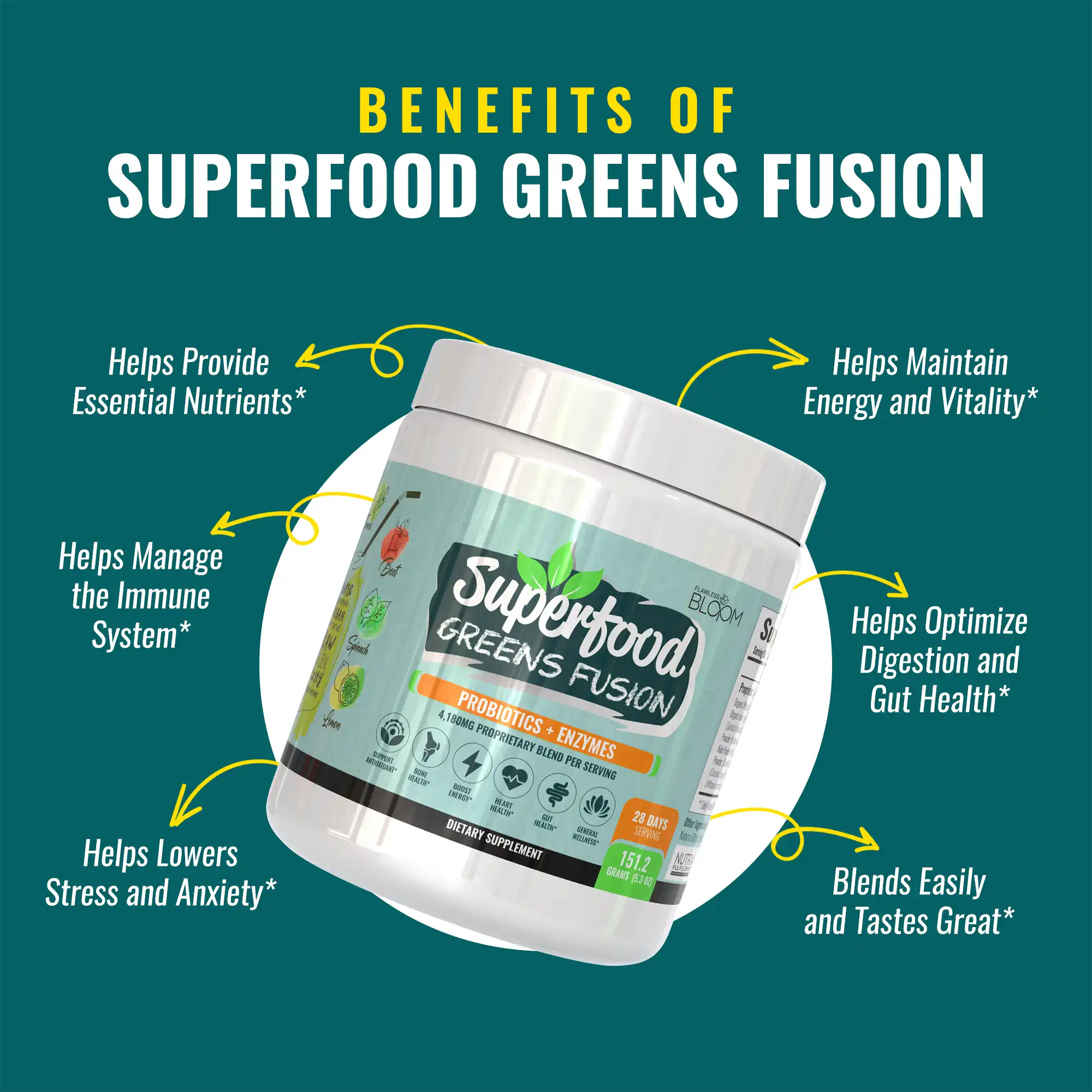 Superfood Greens Fusion - Complément alimentaire probiotique + enzymes