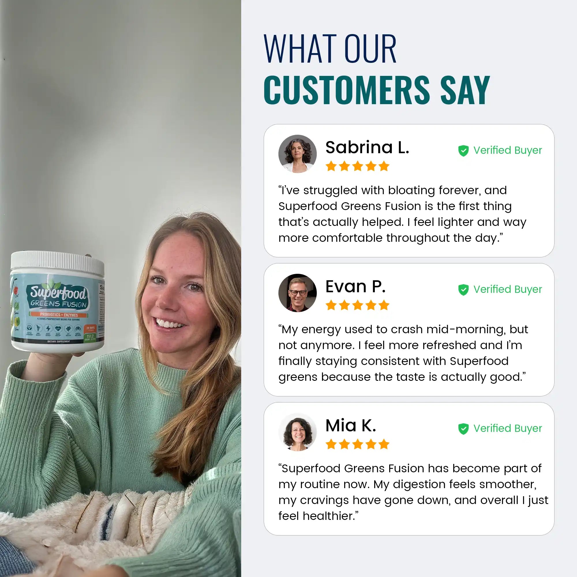 Superfood Greens Fusion - Complément alimentaire probiotique + enzymes 